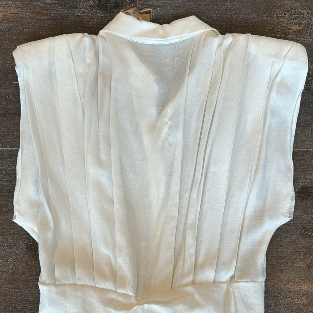 Do+Be Be White Button Front Tie Mini Dress Sleeveless Sz M Collared Flat Pleats - Picture 12 of 16